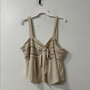 Cider Cream Smocked Tie-Front Tank Top
